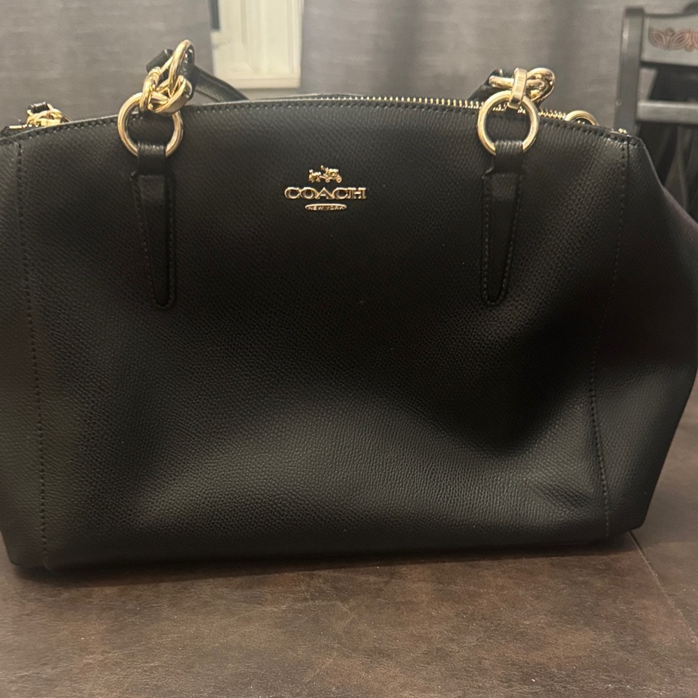 Coach Black Leather Satchel with Gold Accents